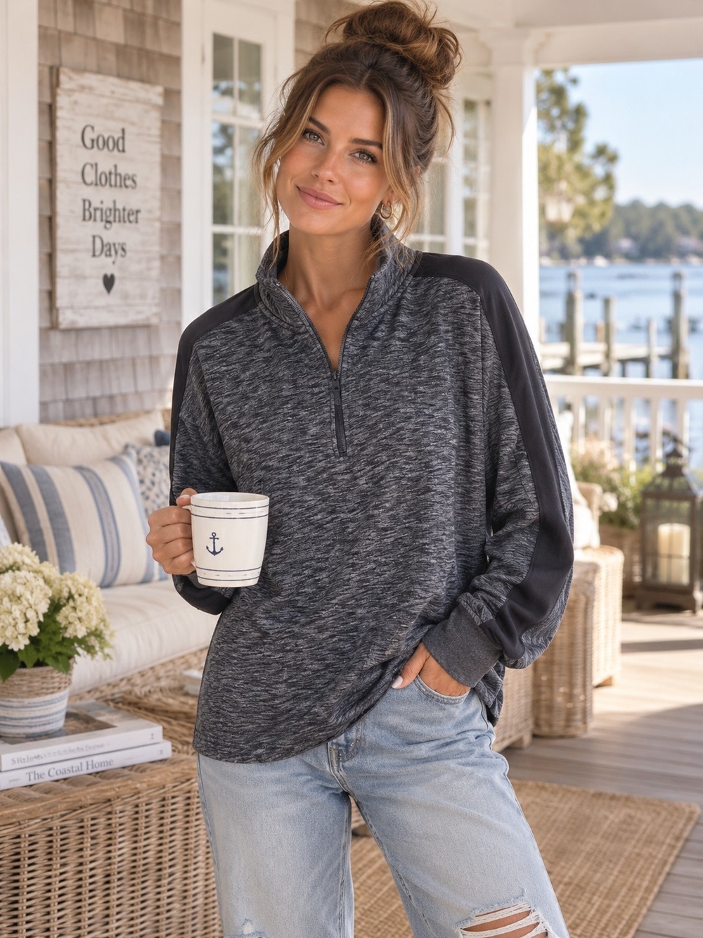 Victoria's Secret Charcoal Heather & Black Half-Zip Pullover